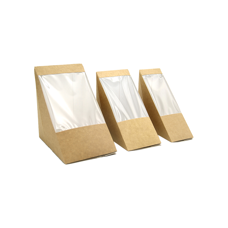 Boîtes à Sandwich triangulaires avec fenêtre, boîte à sandwich en papier Kraft, emballage alimentaire, boîtes à emporter pour desserts de boulangerie