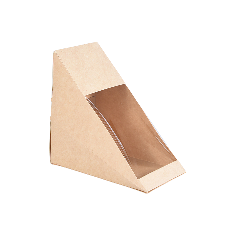 Boîtes à Sandwich triangulaires avec fenêtre, boîte à sandwich en papier Kraft, emballage alimentaire, boîtes à emporter pour desserts de boulangerie