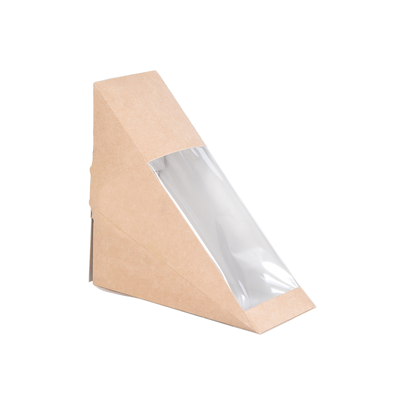 Boîtes à Sandwich triangulaires avec fenêtre, boîte à sandwich en papier Kraft, emballage alimentaire, boîtes à emporter pour desserts de boulangerie