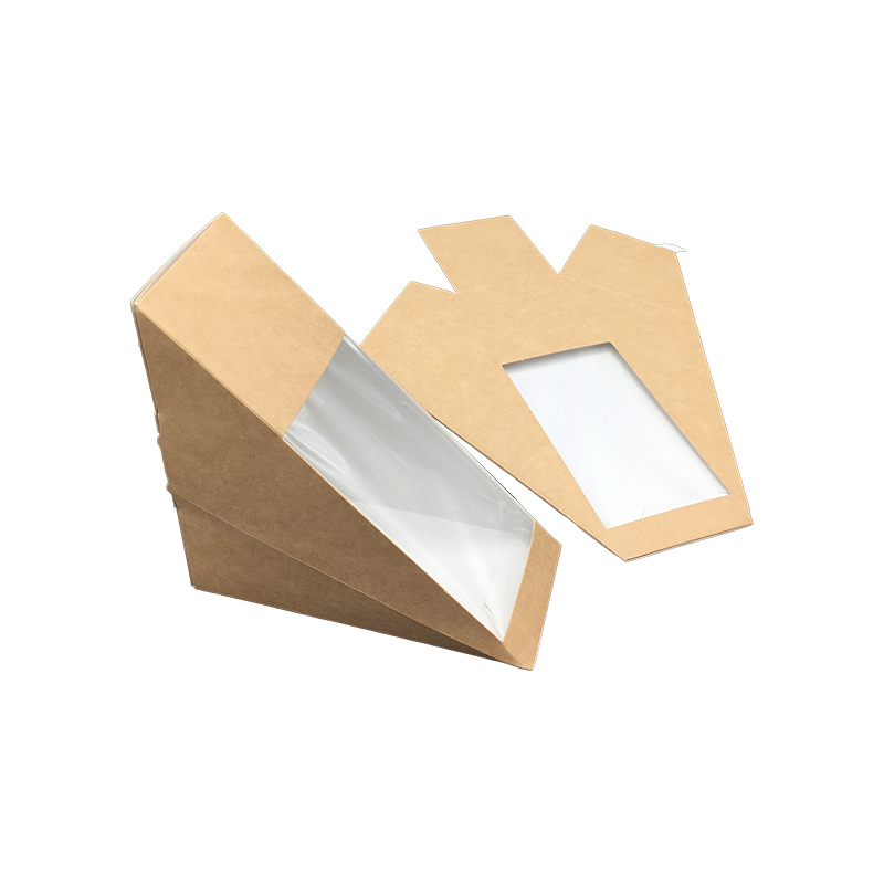 Boîtes à Sandwich triangulaires avec fenêtre, boîte à sandwich en papier Kraft, emballage alimentaire, boîtes à emporter pour desserts de boulangerie